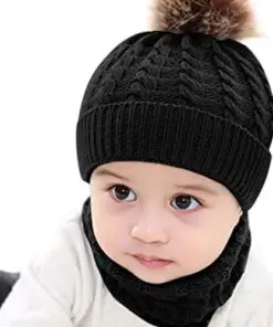Kids Winter Knitted Hat And Scarf (Black)