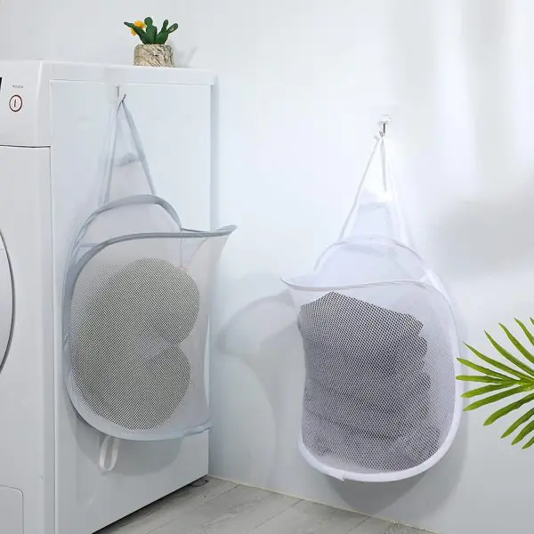 Space Saving Foldable Hanging Laundry Basket – Breathable Mesh Wall Storage Bag for Dirty Clothes