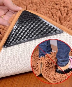 4 Pcs Triangle Carpet Non-Slip Stickers – Reusable Anti-Skid Rug Grippers, Double-Sided Carpet Fixing Pads for Tile, Wood & Smooth Floors
