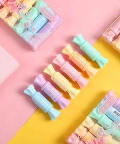 6 Pcs Mini Cute Candy Shape Dual Tip Highlighter Pens – Fluorescent Water-Based Ink Markers with Fruit Scent for Students, Kids, Study & Drawing (6 Pcs)