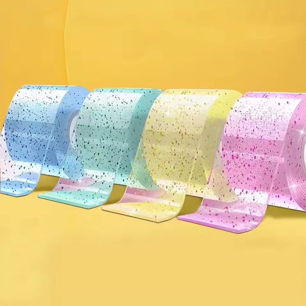 1 Pcs Colorful Glitter Nano Bubble Tape – Double-Sided Sticky Blowable Bubble Tape for DIY Crafts, Stress Relief Toys & Creative Fun Activities