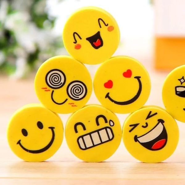 7 Pcs Emoji Pencil Erasers Set – Cute Yellow Smiley Face Erasers for Kids, School, Study, Drawing, Fun Stationery & Gift Use