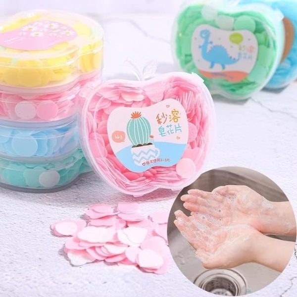 1 Pcs Portable Paper Soap Sheets in Cute Apple Shape Box – Travel Dissolvable Hand Wash Soap for Kids & Adults, Ideal for Outdoor, Kitchen & Camping