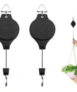 2 Pcs Retractable Adjustable Plant Pulley Hook – Heavy Duty Hanging Flower Basket & Plant Hanger System for Indoor & Outdoor Garden Use (2 Pcs)