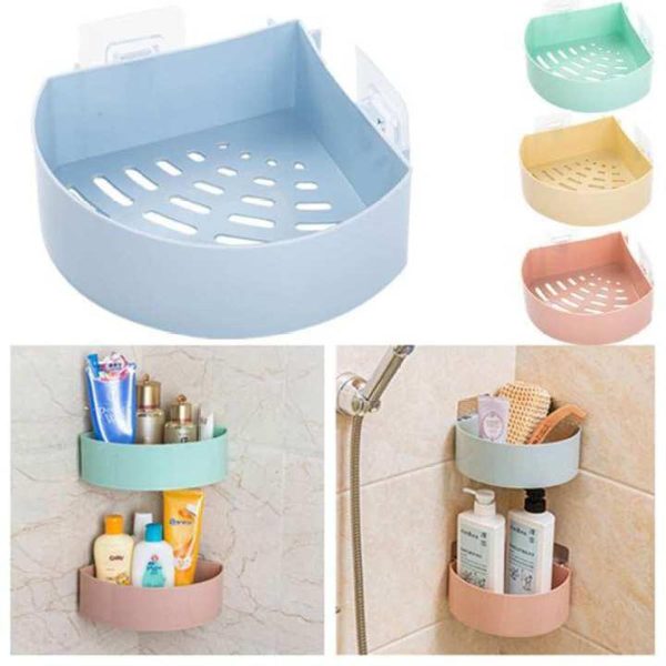 Bathroom Triangle Corner Shelf – Self-Adhesive Wall Mounted Shower Caddy, Plastic Storage Organizer for Kitchen & Bathroom