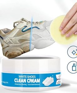 Waterless White Shoe Cleaning Cream with Sponge – Waterless Sneaker Cleaner, No Rinse Stain Remover Paste for Canvas, Rubber Sole & Sports Shoes (Reusable Cleaning Solution)