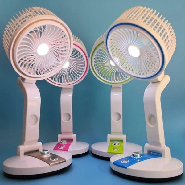 LR-2018 Rechargeable Folding Table Fan with LED Light – Multifunctional Portable Cute Desk Fan for Home, Office, Travel & Outdoor Use