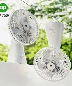DP-7687 Rechargeable Rotatable Mini Desk Fan – 2-in-1 Hanging & Table Fan, Brushless Motor Auto-Oscillating Cooling Fan