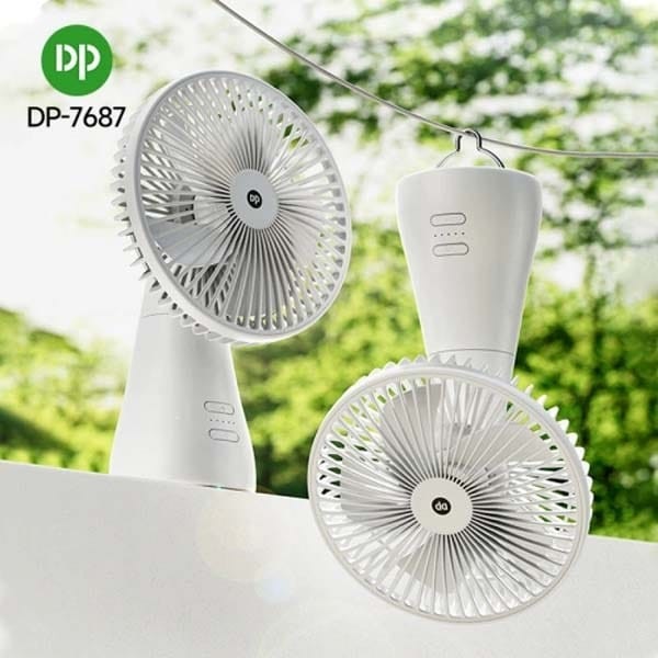 DP-7687 Rechargeable Rotatable Mini Desk Fan – 2-in-1 Hanging & Table Fan, Brushless Motor Auto-Oscillating Cooling Fan