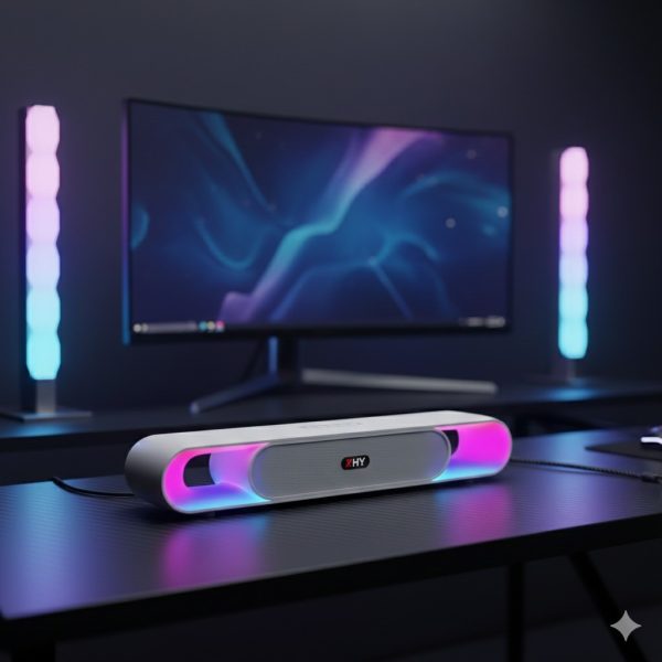 ZHY-R66 Bluetooth Soundbar 14W – 2.0 Channel Speaker with LED Lights & Multi-Connectivity for TV, PC & Mobile
