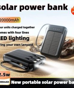 20000mAh Portable Solar Power Bank – Multi Cable Support with LED Light, Fast Charging Outdoor Backup Battery