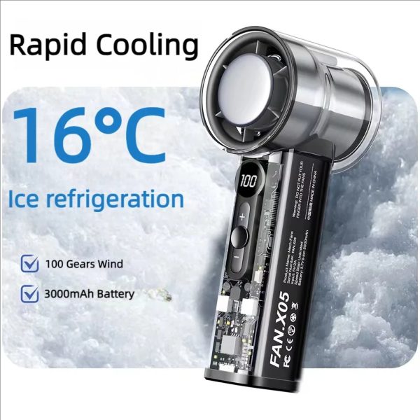 X05 Semiconductor Refrigeration Turbo Fan – High-Speed Handheld Electric Fan 3000mAh with Cooling Plate & Portable Design