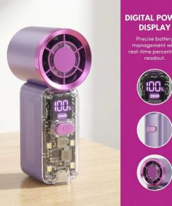 Handheld Turbo Fan with LED Display – 5 Speed USB-C Rechargeable Portable Mini Pocket Fan (Cyberpunk Design)