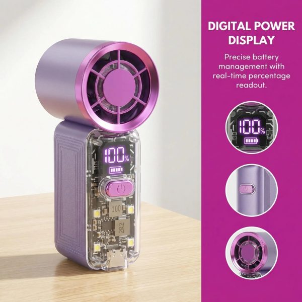 Handheld Turbo Fan with LED Display – 5 Speed USB-C Rechargeable Portable Mini Pocket Fan (Cyberpunk Design)