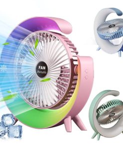 G-Shape Portable Mini Table Fan – Rechargeable Battery Fan with LED/RGB Light, USB Type-C Charging & Powerful Night Light Air Circulator for Bedroom, Office & Home Use