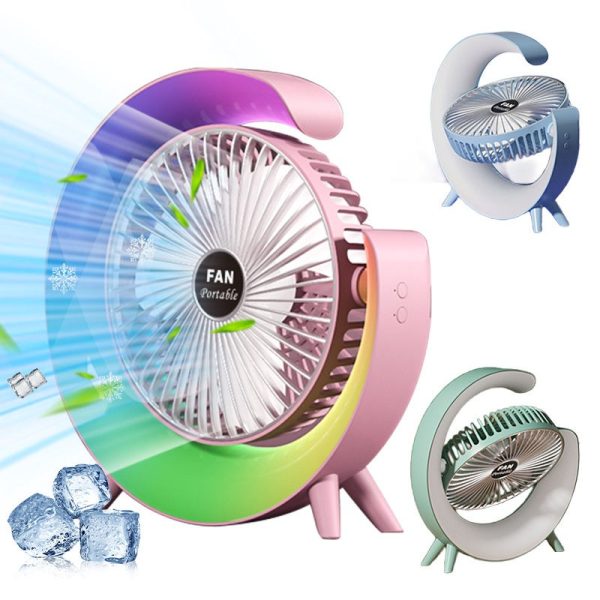 G-Shape Portable Mini Table Fan – Rechargeable Battery Fan with LED/RGB Light, USB Type-C Charging & Powerful Night Light Air Circulator for Bedroom, Office & Home Use