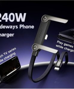 240W Fast Charging Cable 2-in-1 with Phone Holder – Sideways Stand Charger (Type-C to Type-C) for Gaming, Streaming & Video Use