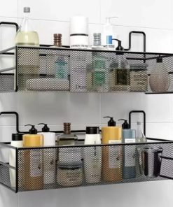 Metal Bathroom Wall Mounted Storage Rack – Shower Caddy Organizer Shelf with Soap Holder Basket for Shampoo, Toilet & Washroom Accessories