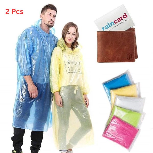2 Pcs Portable Disposable Rain Poncho Rain Card – Waterproof Pocket Raincoat with Hood for Men & Women Outdoor Use (2 Pcs)