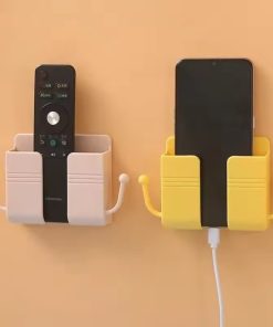 2 Pcs Wall Mounted Mobile Holder & Remote Organizer – Adhesive Storage Box with Charging Slot for Phone, Remote & Accessories (2 Pcs)