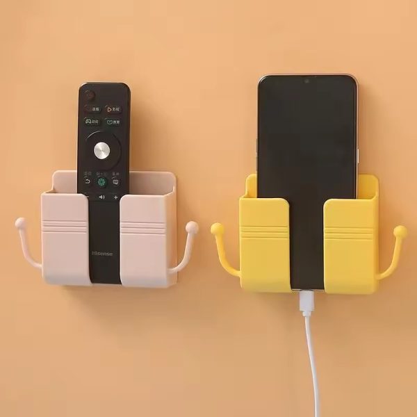 2 Pcs Wall Mounted Mobile Holder & Remote Organizer – Adhesive Storage Box with Charging Slot for Phone, Remote & Accessories (2 Pcs)