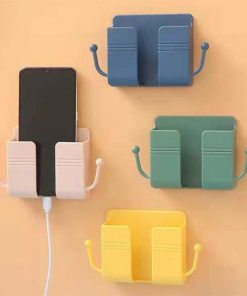 2 Pcs Wall Mounted Mobile Holder & Remote Organizer – Adhesive Storage Box with Charging Slot for Phone, Remote & Accessories (2 Pcs)