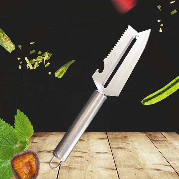 Multi-Function Stainless Steel Kitchen Knife – Fruit, Vegetable & Fish Cutting Knife with Scale Peeler