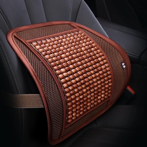 Wooden Bead Back Massage Waist Cushion – Breathable Lumbar Support for Car Seat, Office Chair & Home Use