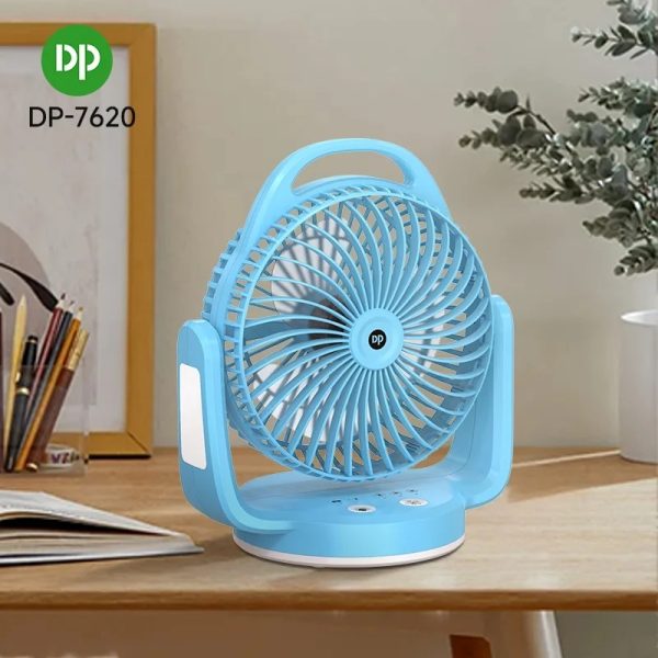 DP-7620 Rechargeable Desktop Fan with LED Light & Hanging Hook – Portable Multi-Function Cooling Fan