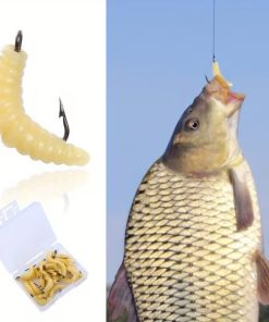 12PCS Artificial Maggot Fishing Baits with Hooks – Soft Realistic Worm Lures for Freshwater, Bass, Carp & Bream Fishing