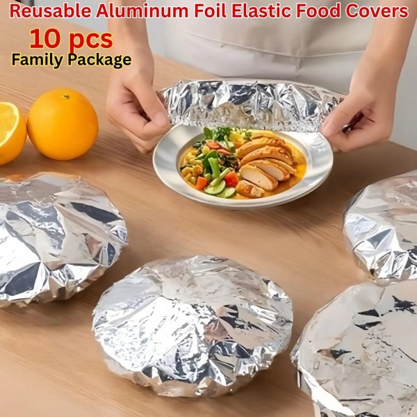 10 Pcs Reusable Aluminum Foil Food Cover Set  – Elastic Fresh Keeping Bowl Covers for Food Storage, Heat Retention & Meal Prep (10 Pcs)