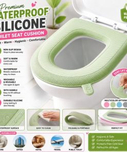2 Pcs Premium Waterproof Silicone Toilet Seat Cushion – Non-Slip Soft Warm Washable Reusable Bathroom Seat Cover with Handle for Home & Travel (2 Pcs)