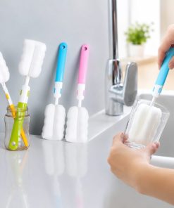 3 Pcs Long Handle Multi-Functional Sponge Bottle Cleaning Brush Set – Replaceable Soft Sponge Heads for Baby Bottles, Water Bottles, Thermos, Mugs, Glassware & Kitchen Cleaning (3 Pcs)