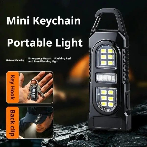 Keychain Flashlight USB C Rechargeable Hanging Work Light Waterproof Keyring Pocket Lamp
