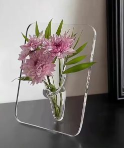 Clear Acrylic Picture Frame Flower Vase – Modern Minimalist Transparent Decorative Flower Holder for Fresh & Dried Flowers, Home, Office, Bedroom, Living Room, Desktop, Bookshelf & Table Centerpiece