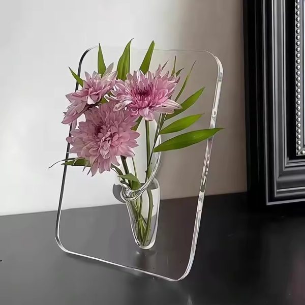 Clear Acrylic Picture Frame Flower Vase – Modern Minimalist Transparent Decorative Flower Holder for Fresh & Dried Flowers, Home, Office, Bedroom, Living Room, Desktop, Bookshelf & Table Centerpiece
