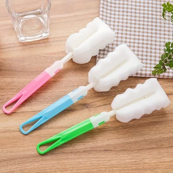 3 Pcs Long Handle Multi-Functional Sponge Bottle Cleaning Brush Set – Replaceable Soft Sponge Heads for Baby Bottles, Water Bottles, Thermos, Mugs, Glassware & Kitchen Cleaning (3 Pcs)