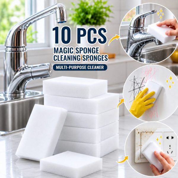 10 Pcs Melamine Magic Sponge Eraser – Multi-Purpose Cleaning Sponges for Kitchen, Bathroom, Wall, Tile & Household Cleaning (10 Pcs)