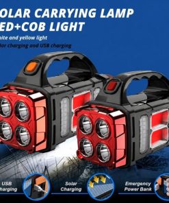 25W 4-in-1 Solar Rechargeable LED Work Light – Dual-Sided COB Flashlight with USB Charging & Power Bank for Camping, Hiking, Fishing & Emergency Use