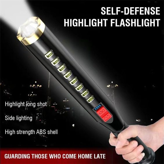 Rechargeable LED Baseball Bat Flashlight – Durable ABS Plastic Body with COB Side Light, USB Charging, Multiple Light Modes & Personal Safety Use
