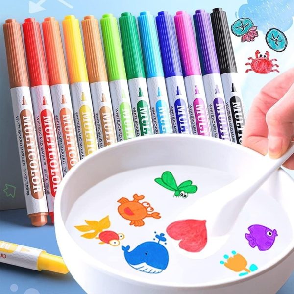 Magical Water Painting Pen Set – 12 Pcs Double-Ended Floating Marker Pens, Multicolor Doodle & Creative Drawing Educational Art Toy for Kids