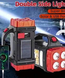 35W 4-in-1 Solar Rechargeable LED Work Light – Dual-Sided COB Flashlight with USB Charging & Power Bank for Camping, Hiking, Fishing & Emergency Use