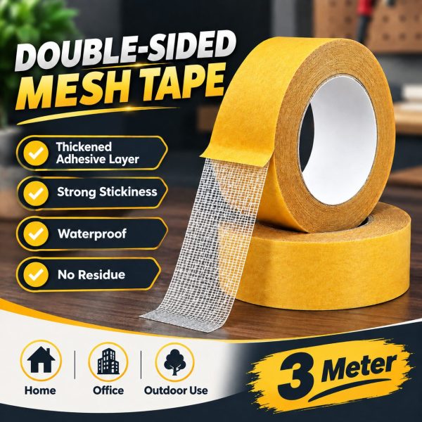 3 Meter Heavy Duty Double-Sided Mesh Tape – Strong Adhesive Fiberglass Grid Mounting Tape, Waterproof & Residue-Free for Carpet, Wall, Glass, Wood, Tile, Plastic & DIY Use