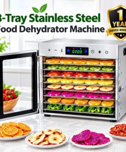 8-Tray Stainless Steel Food Dehydrator Machine – Digital LED Touch Control, Adjustable 30–90°C Temperature & 24H Timer for Fruits, Vegetables, Meat, Jerky, Herbs & Pet Food