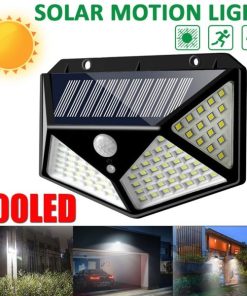 100 LED Solar Motion Sensor Wall Light – 4-Sided Wide Angle Outdoor Security Light, IP65 Waterproof, Auto On/Off for Garden, Gate, Patio & Garage