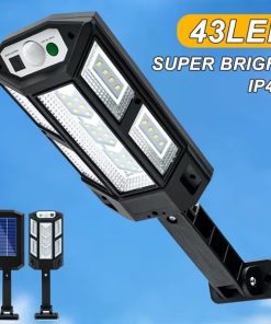 43 LED Solar Motion Sensor Outdoor Wall Light – 3-Sided Wide-Angle Waterproof Street Lamp with Adjustable Mount for Garden, Yard, Patio & Pathway