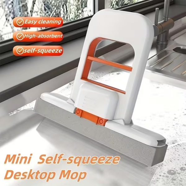 Mini Foldable Desktop Mop – Self-Squeeze Sponge Cleaning Mop for Wet & Dry Use, Portable Handheld Cleaner for Kitchen, Bathroom, Glass, Windows, Mirrors & Small Spaces