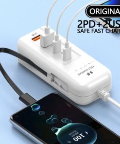 66W 4 Port PD USB Fast Charging Wall Chargers Socket Outlet USB Hub Adapter USB Type C EU US UK Plug with Extension Type C Cable