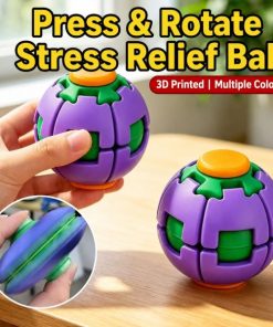 3D Printed Press-to-Spin Fidget Ball Toy – 360° Rotating Sensory Stress Relief & Anti-Anxiety Puzzle Sphere for Kids & Adults