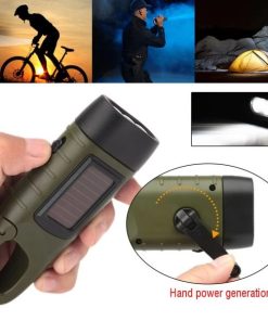Solar Powered Hand Crank Dynamo Flashlight – Portable Rechargeable LED Emergency Torch with Carabiner, Waterproof Outdoor Light for Camping, Hiking, Trekking & Survival